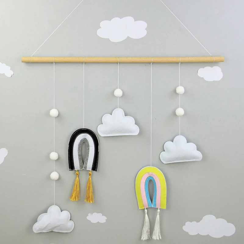 

Wooden Wall Hanging Decoration Cloud Rainbow Felt Wall Art Decorations Suitable for Children's Bedroom Family/nursery