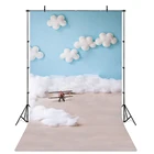 Фон для фотосъемки новорожденных с изображением голубого неба облака игрушечного самолета для детей декор для фотосессии фон для фотостудии