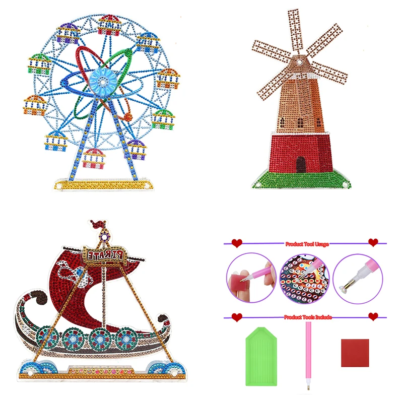 

DIY Craft Diamond Painting Movable Ferris Wheel Pirate Ship 3D Diamond Painting Rhinestone Embroidery Exquisite Ornaments Gift