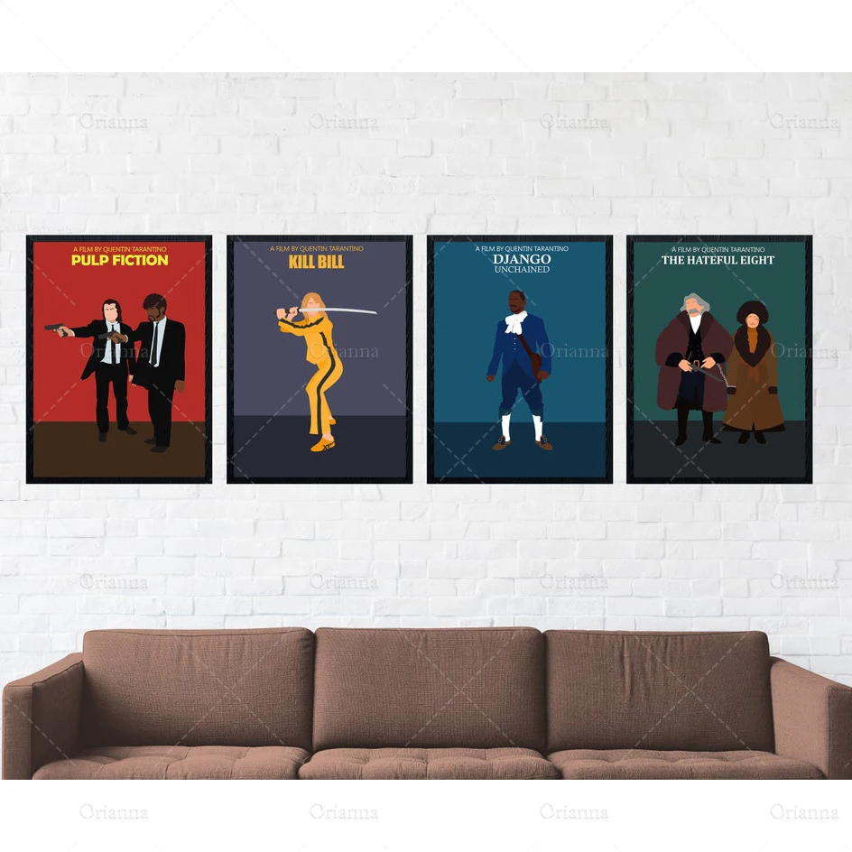 

Movie Poster Set, Pulp Fiction, Kill Bill, Django Unchained, The Hateful Eight, Tarantino Collection, Minimalist Prints Poster