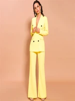 yellow women female business suits double breasted women pant suits 2 piece tuxedos for wedding outfit blazer custom made