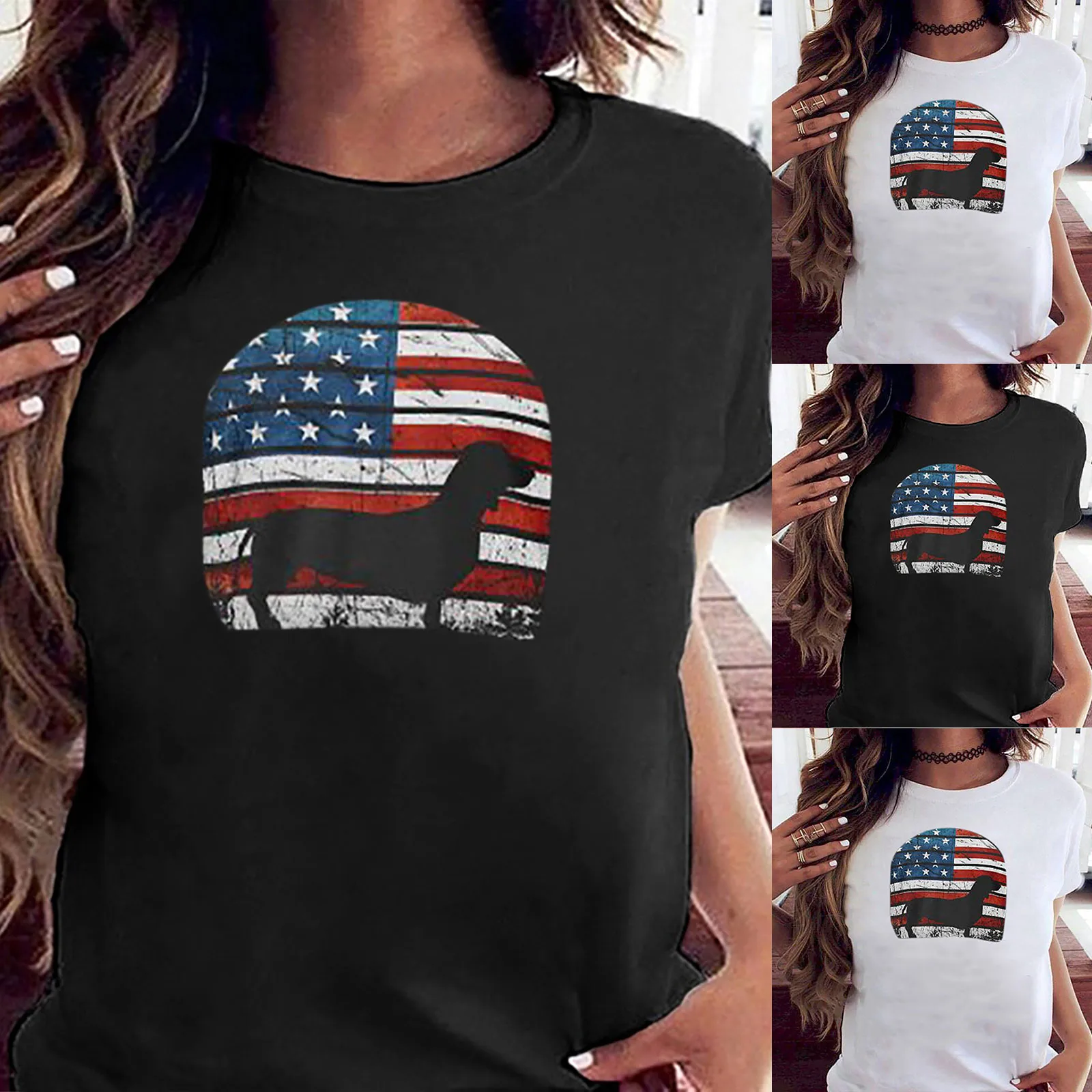 

Блузка с американским флагом на День Независимости, рубашка, топы с круглым вырезом, футболка, летние повседневные женские топы, женские блу...
