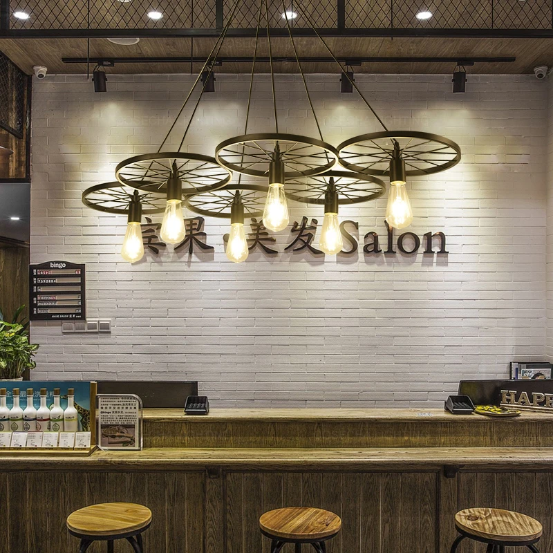 Подвесная лампа с железными колесами винтажный Ретро светильник в американском