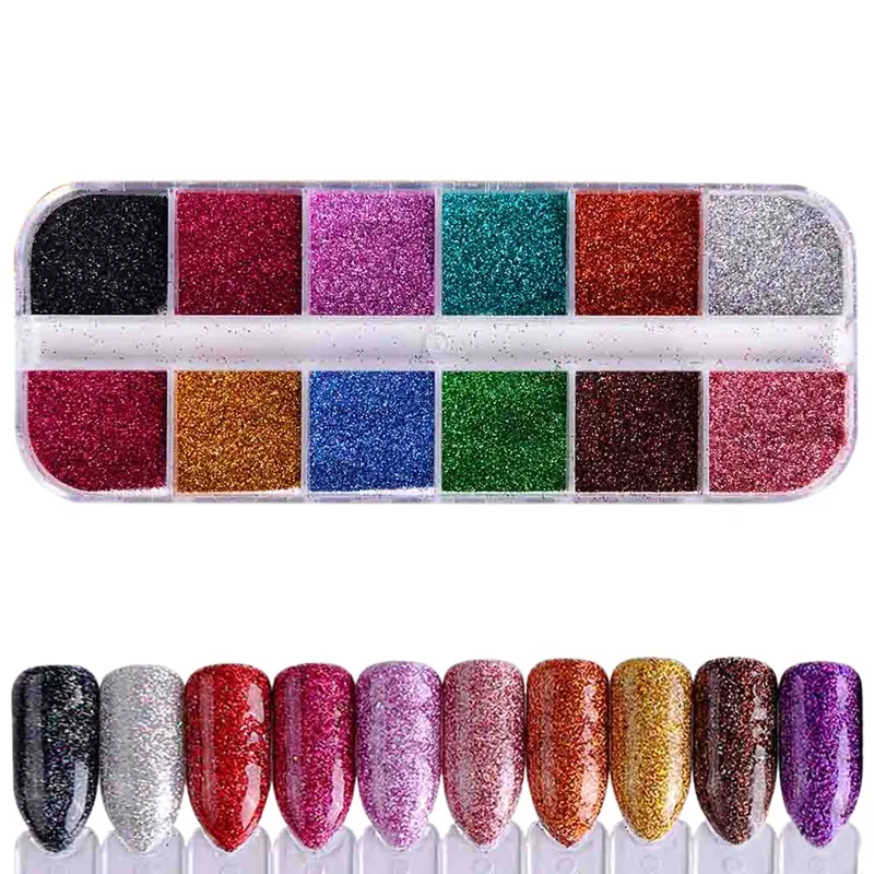 12 сеток/наборов смешанный узор блестки для ногтей многоцветные зеркальные