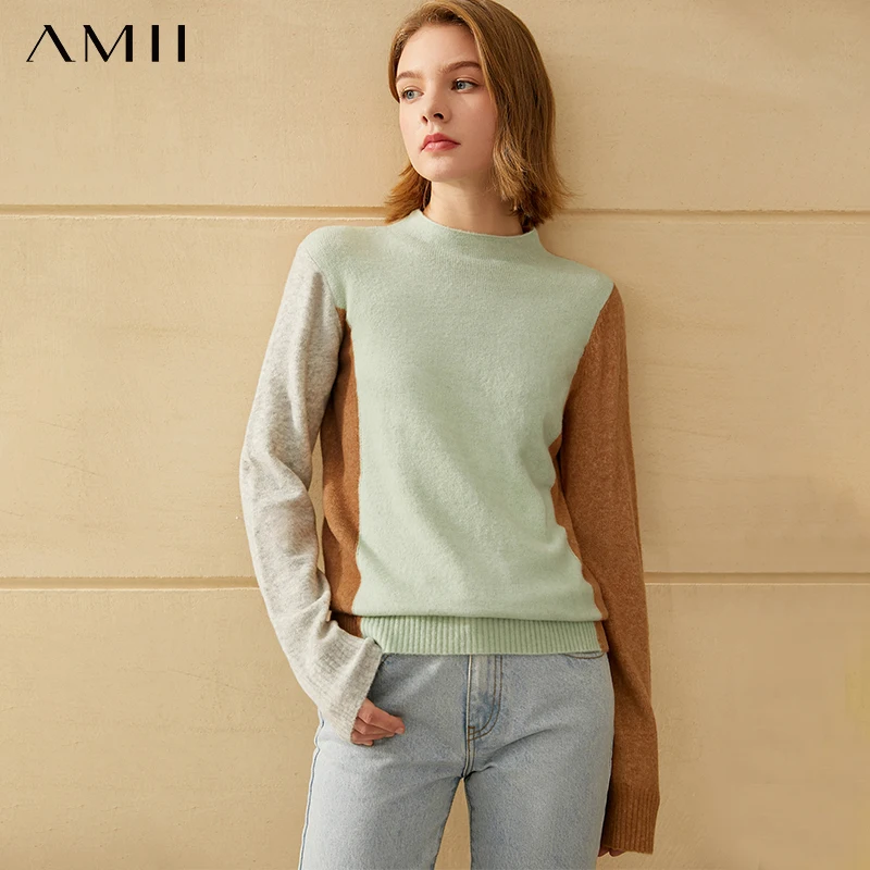 

Amii Minimalism Winter Fashion Women's Sweater Causal Patchwork Slim Fit Women's Turtleneck Sweater Female Pullover 12040571