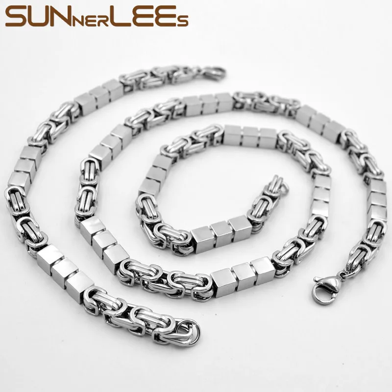 SUNNERLEES 316L комплект из ожерелья и браслета нержавеющей стали 7 мм Геометрическая