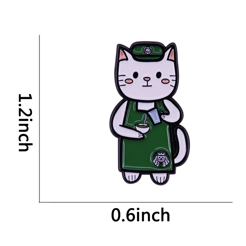 Kawaii Белая котенка и кофе эмалированная булавка котенок Старбакс бариста значок