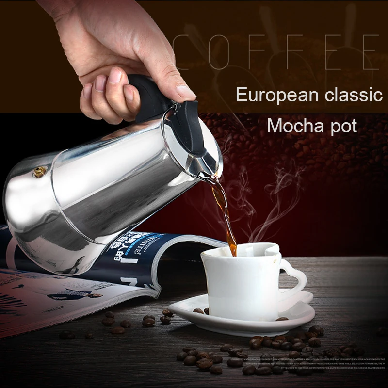 

100ml/200ml/300ml Espresso Maker Moka Pot Stainless steel 304 Latte Percolator Office Family Party Octagonal Coffee Jug