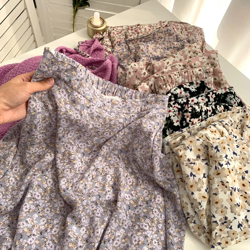 

Summer Sweet Floral Printed A-line Long Chiffon Skirts Daisy Calf Long Summer Chiffon Skirts