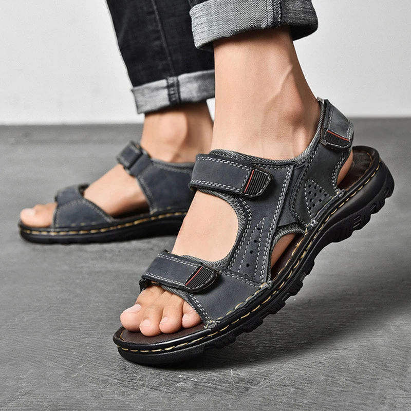 Сандалии мужские на плоской подошве повседневные пляжные босоножки