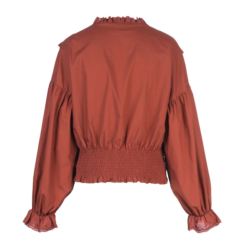 Женская рубашка с длинными рукавами из 100% хлопка на шнуровке высокой талией |