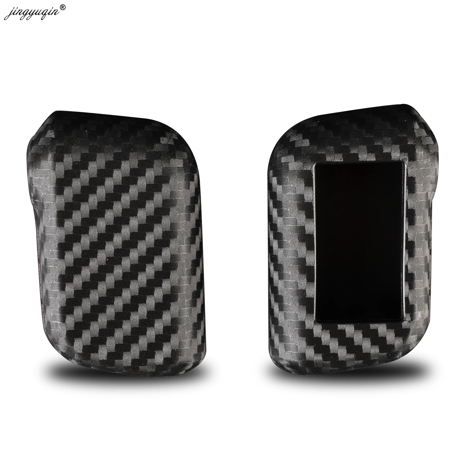 

jingyuqin New Carbon Silicone Case For Starline A93 A63 A96 Car 2 Way Alarm Remote Sensor Control LCD Keychain Cover Car Styling