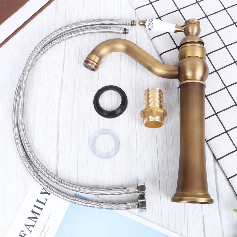 

Antique Bronze Brass Gold Hot And Cold Water Kitchen Sink Rotary Basin Handle Lever Mixer Tap