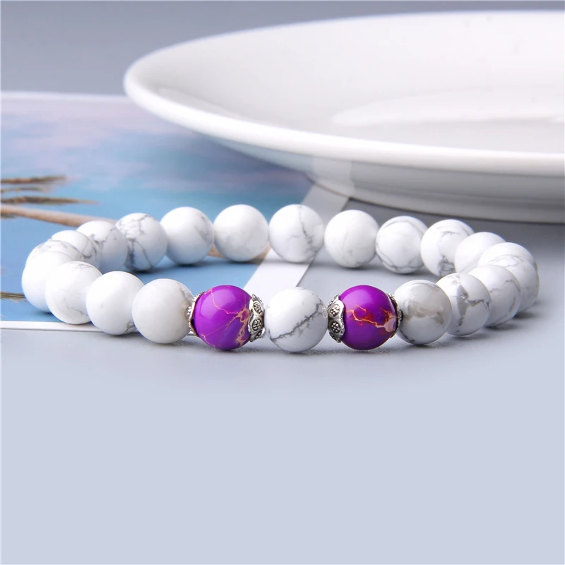 Женский браслет с подвесками натуральный белый бирюзовый бусинами Howlite Модный