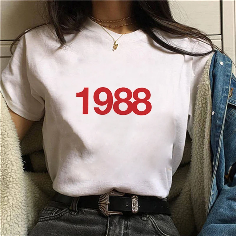 The Great Wave of Aesthetic T-Shirt Women Tumblr 90s Fashion Graphic Tee Cute T Shirts And Year number theme Summer Tops Female joan erber t great myths of aging