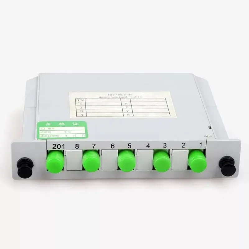 

Free Shipping FC /APC Fiber Optic Splitter 1x4 Optical PLC Splitter Cassette Box Card Inserting Type Optical FTTH PLC Splitter