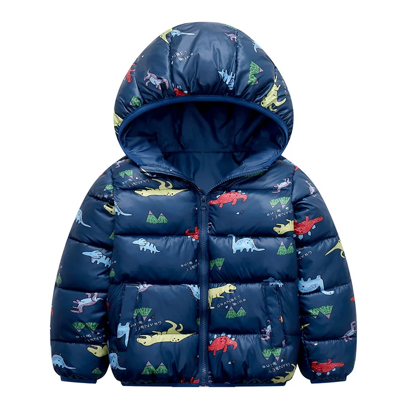 

Winter New Baby Kids Warm Jackets Girls Thickeing Hooded Padded Cartton Dinosaur print Jacket Boys Outerwear Coats