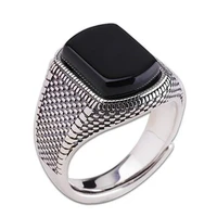 black agate adjustable ring 925 sterling silver jewelry men wholesale
