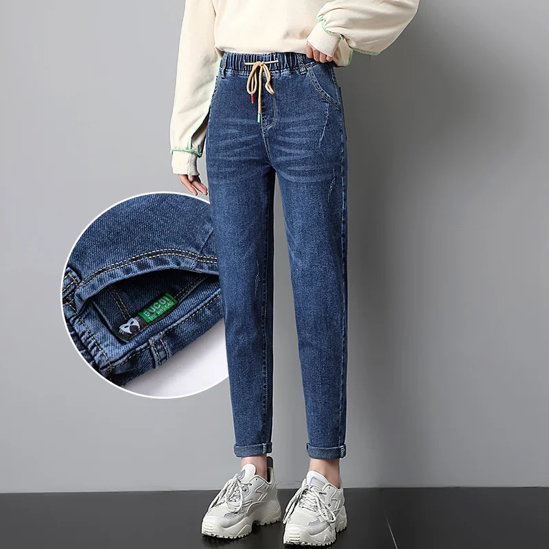 Женские джинсы с эластичным поясом Весенняя женская одежда 2021 Модные свободные