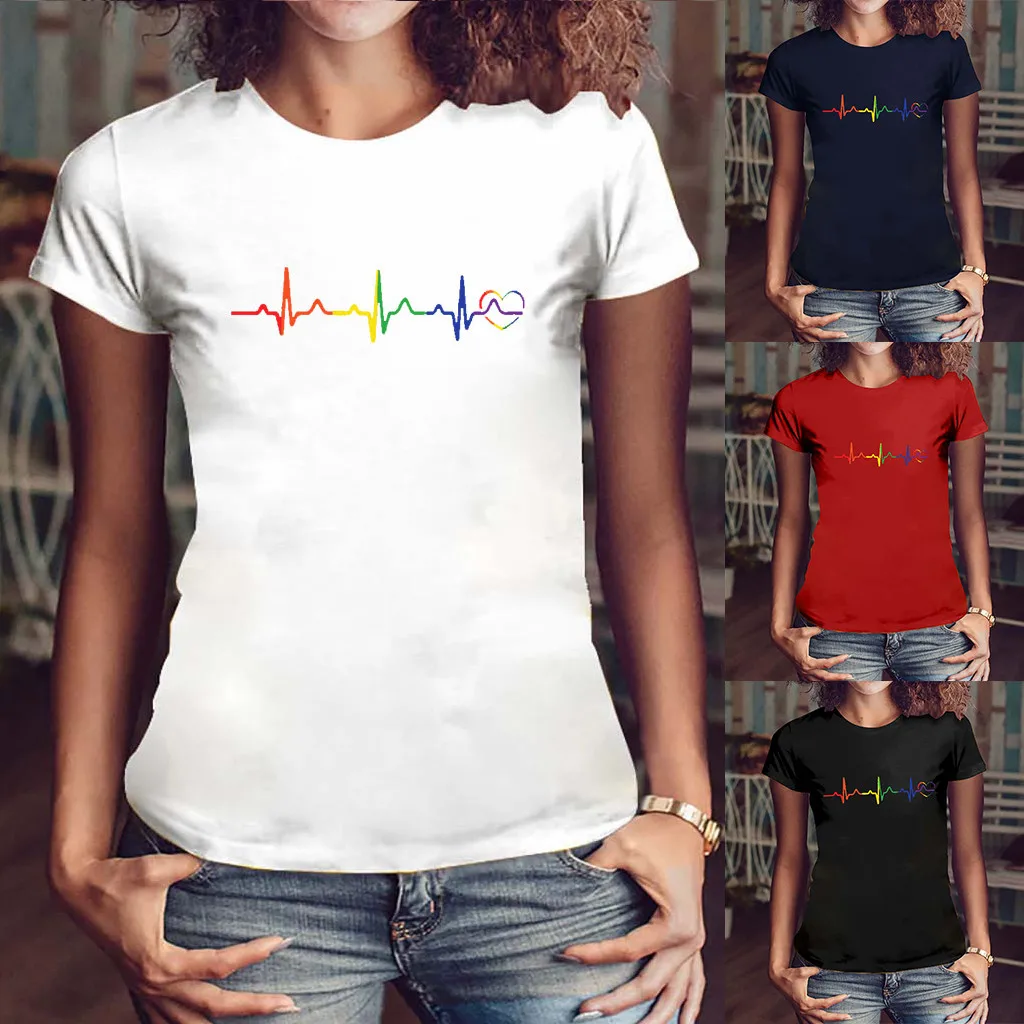 Женская Радужная футболка для девочек большие размеры с принтом эластичная