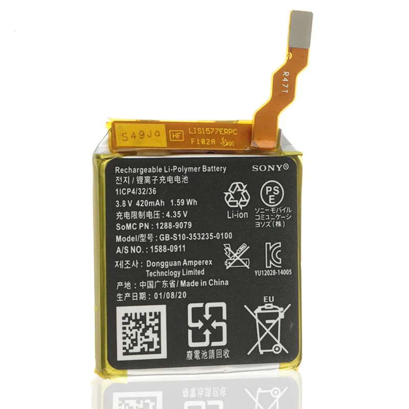 GB-S10-353235-0100 420 мА/ч оригинал Батарея SWR50 для SONY Smart Watch 3 SW3 3SAS Перезаряжаемые +