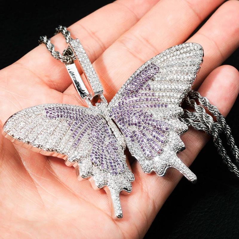 

Ожерелье с кулоном в виде бабочки из Кубического циркония в стиле хип-хоп для мужчин и женщин