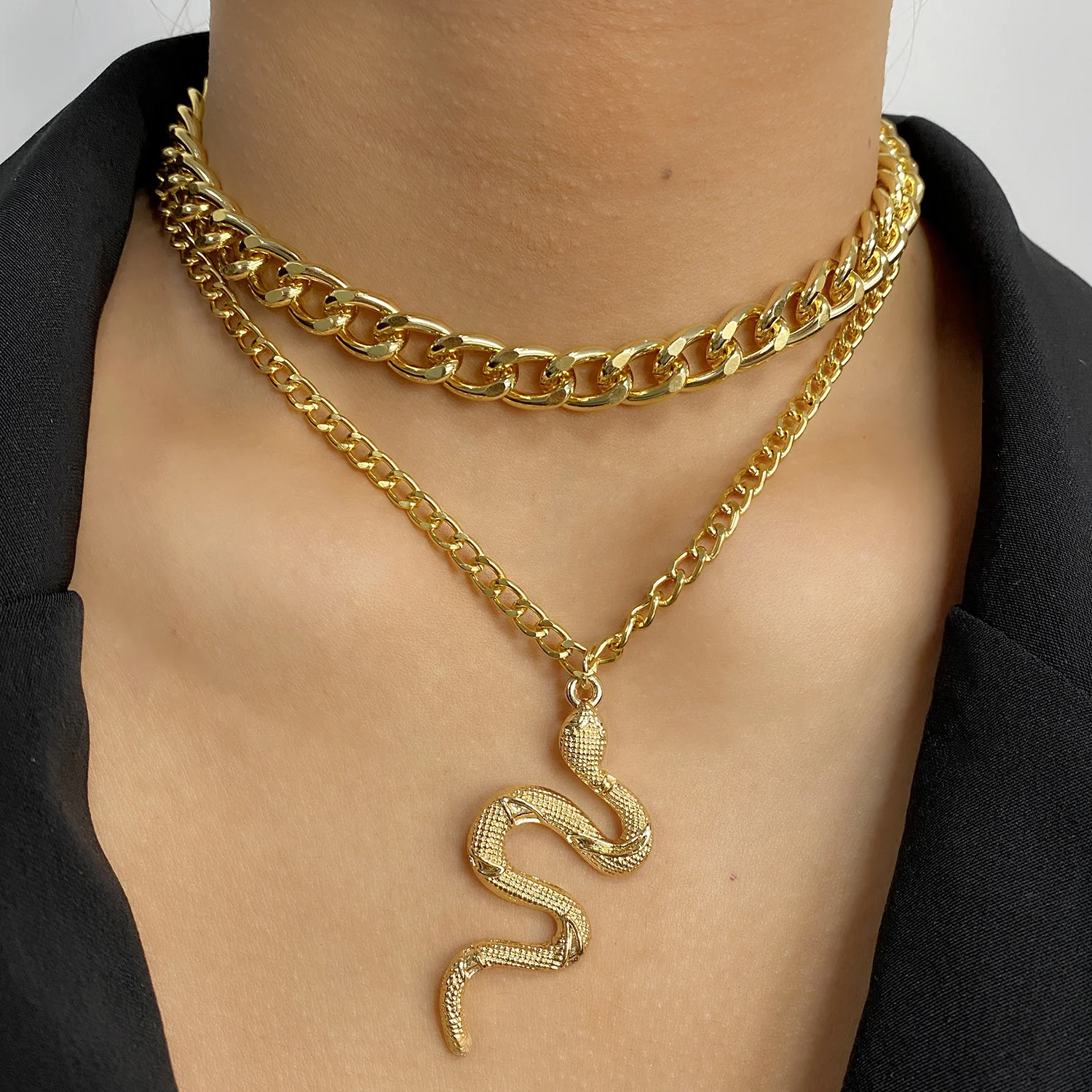 

New hip hop punk thick chain Snake Pendant Necklace ins net red same necklace female