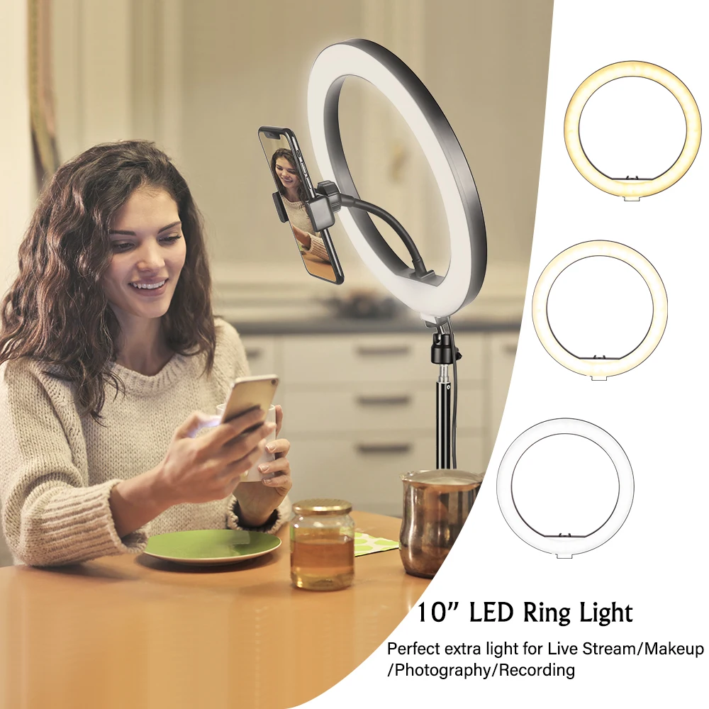 10inch LED Ring Light Photography Selfie Lighting with Tripod Stand for Smartphone Youtube Makeup Video Studio Lamp |