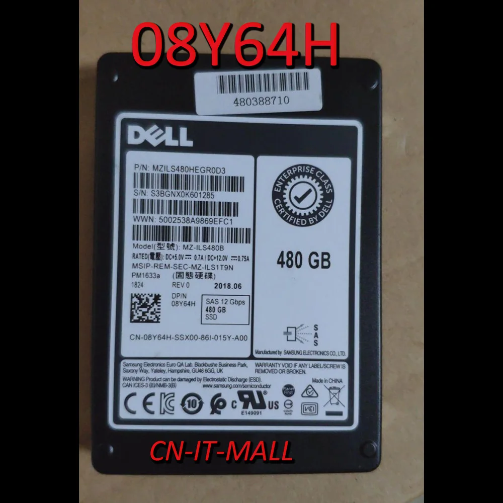 

Pulled 2.5 480GB 8Y64H 08Y64H SAS 12G PM1633A 480G MZ-ILS480B SSD HDD