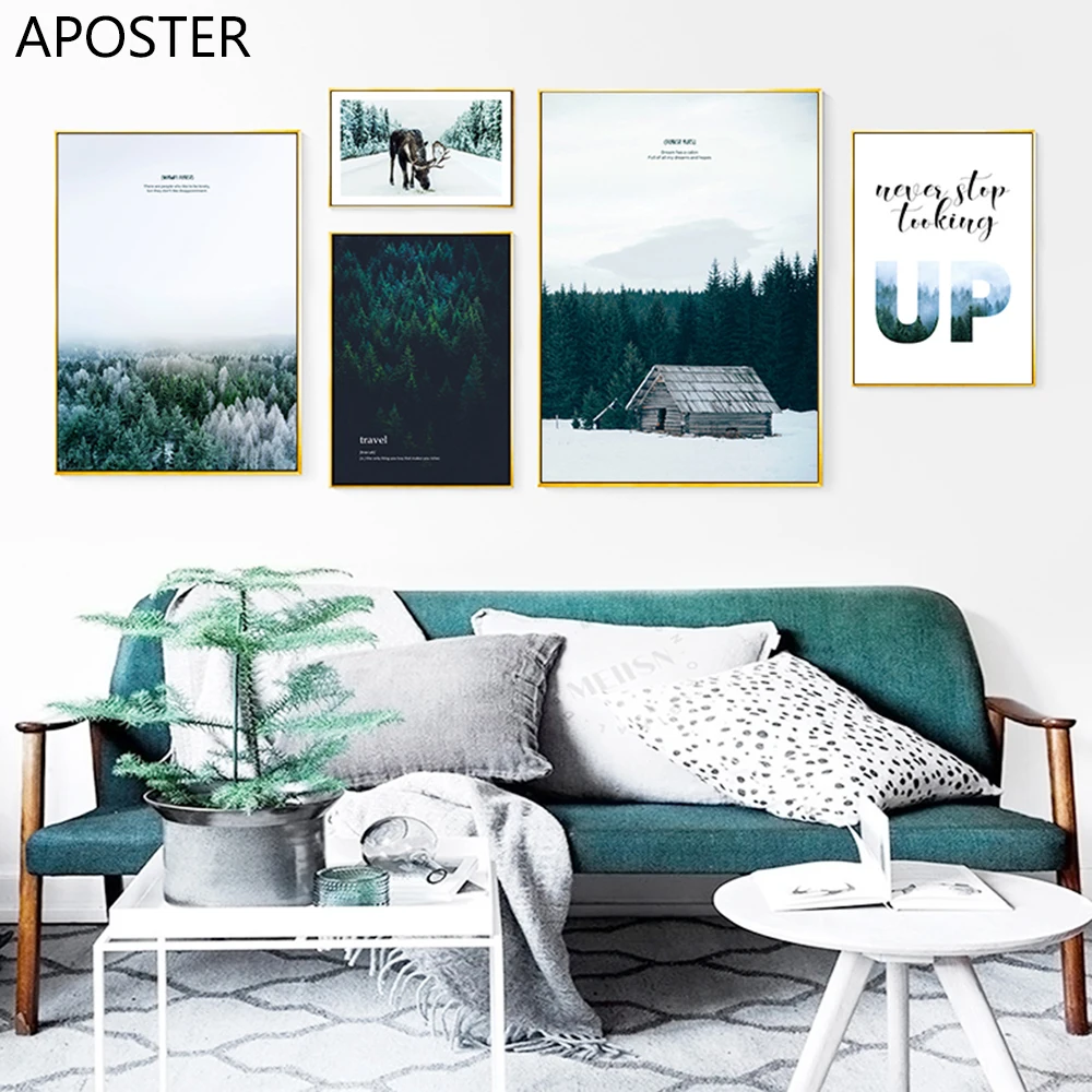 Картина на холсте лесной пейзаж Скандинавское украшение картина в скандинавском
