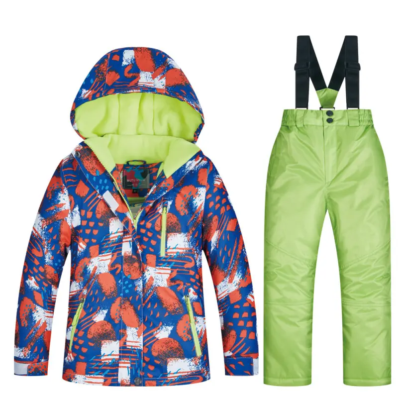 Coat and Green Детская Лыжная куртка, верхняя одежда, ветронепроницаемые водонепроницаемые лыжные костюмы для катания на лыжах, кемпинга, сноуборде, лыжные костюмы, спортивные штаны для мальчиков и девочек - Цвет: Coat and Green