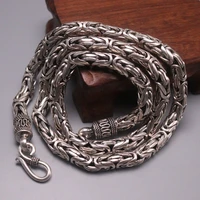S925 Sterling Silver Necklace Women Men Luck Byzantine Chain Necklace 7mmW 22inch 115-120g