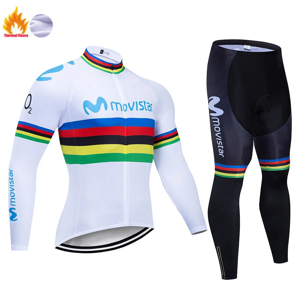 Movistar Pro Team зимний теплый флисовый длинный комплект одежды для мужчин, Велоспорт Джерси, нагрудник, велосипед, Ropa Ciclismo, велосипедная одежда