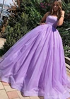 Сиреневое платье для Quinceanera, бальное платье на бретелях-спагетти, блестящее платье с блестками, длинное платье 15 лет, бальное платье со шлейфом