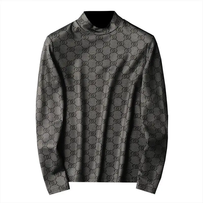 

2021Autumn and winter new men's printed high neck slim silk cotton thick middle Neck Long Sleeve T-Shirt Top