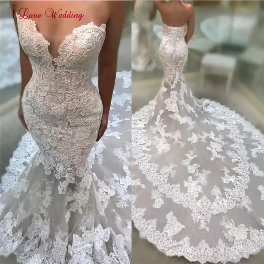 Luxury Mermaid Wedding Dress Lace applique Custom made Sleeveless Princess Bride Elegant Bridal Gown | Свадьбы и торжества