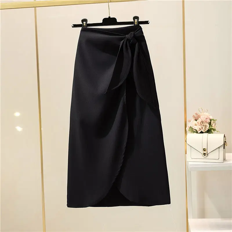 

2021 New Streetwear Harajuku Long Skirts for Women Elegant High Waist Black Khaki Grey Lace-up Ol Office Maxi Skirt Y406