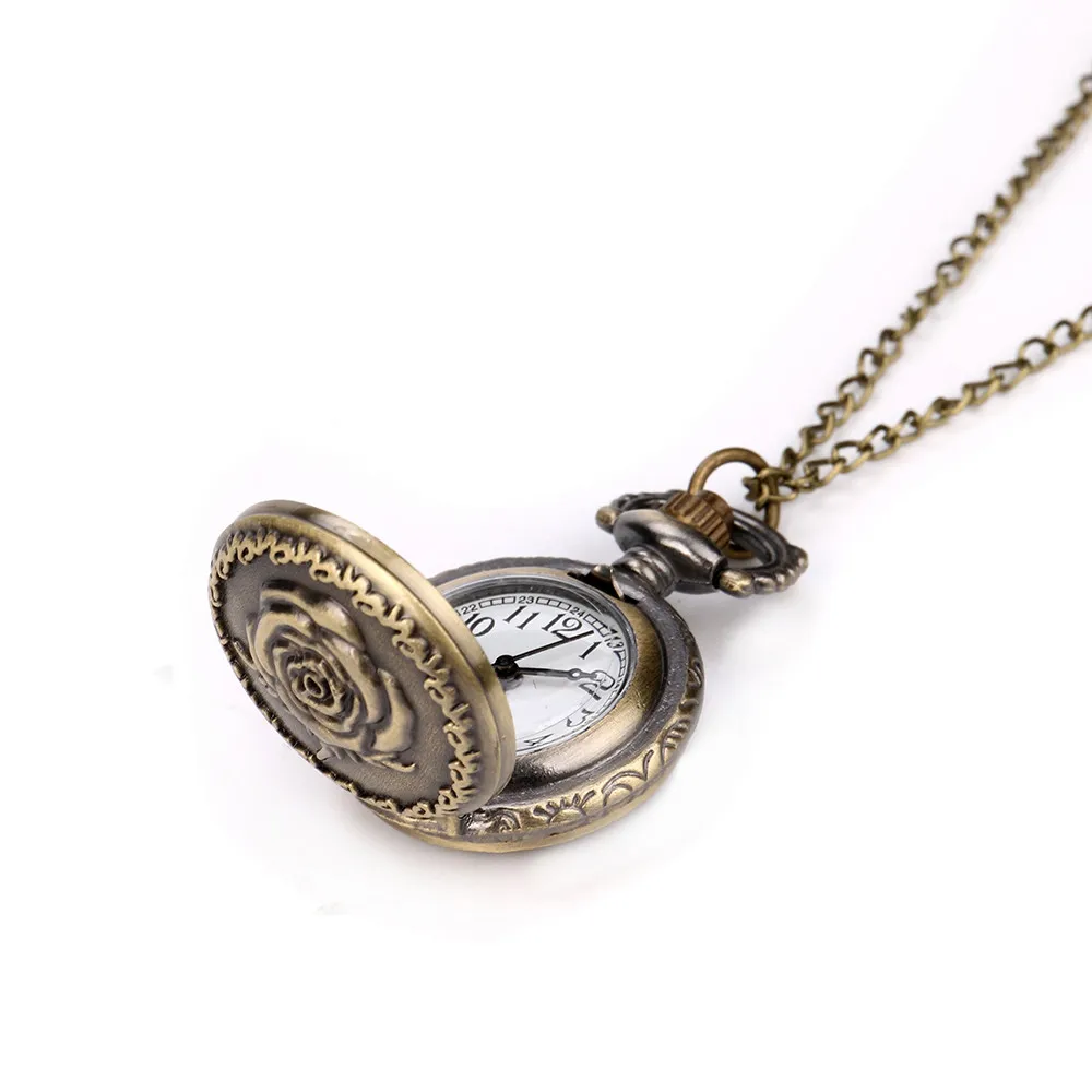 Vintage Pocket Watch Rose Butterfly Hollow Pattern Punk Wind Bronze Quartz Pendant Necklace Gift карманные часы 03* | Наручные