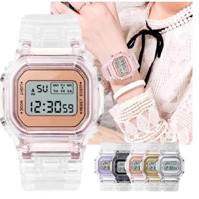 

Новые Модные прозрачные цифровые часы, квадратные женские часы, спортивные электронные наручные часы, женские часы, Прямая поставка
