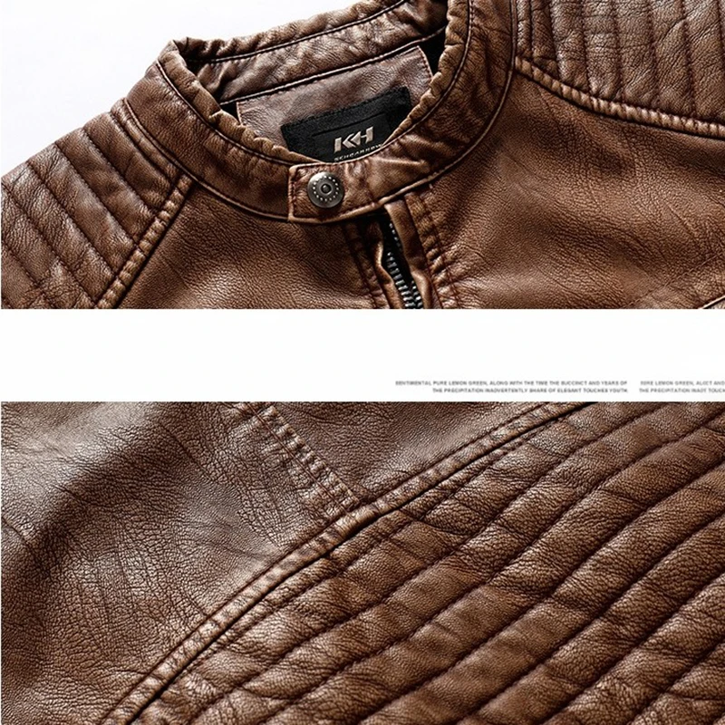 

Pleated Moto Leather Jacket Men 2021 New Casual Fleece Coats Male Autumn Winter Outwear Fashion Pleated Warm Leather Jackets
