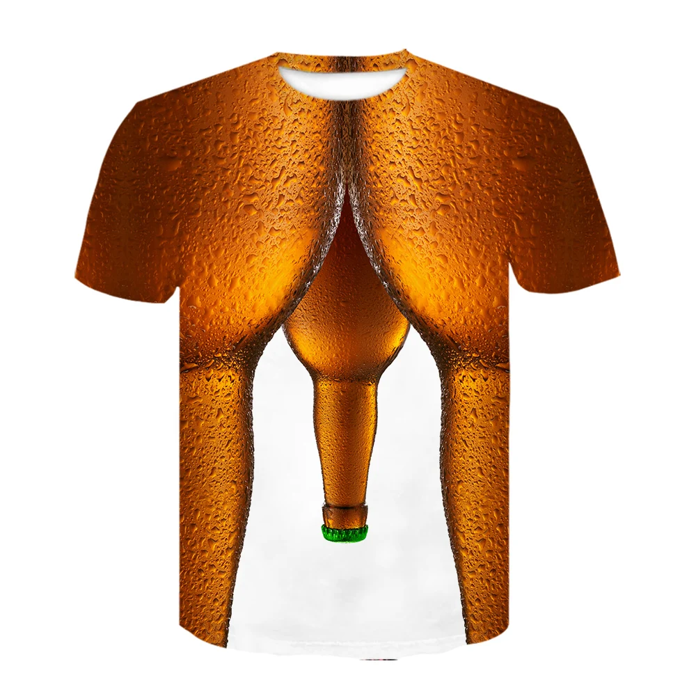 Inverted beer bottle 3D Print T Shirt Women/Men Funny Novelty T-shirt Short Sleeve Tops Unisex mens Clothing oversized shirt | Мужская