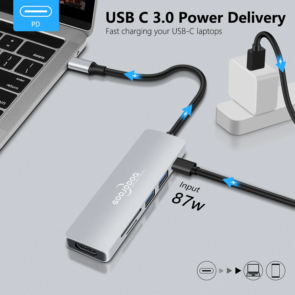 GOOJODOQ USB C концентратор 3 0 Type адаптер для HDMI-совместимый thunderbolt PD док-станция iPad Macbook