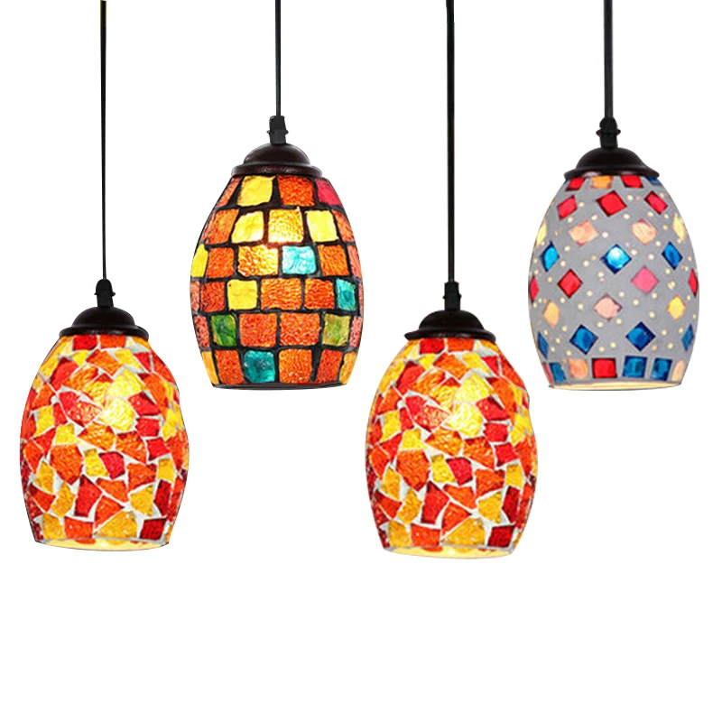 Creative Mosaic Glass E27 Hanging Lamp Retro Bohemian Specialties Mysterious Pendant Light For Hotel Restaurant Bar Cafe Church