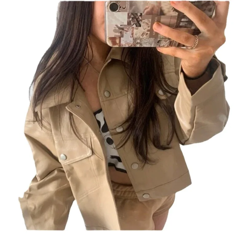 2021 Street Style Women's Autumn PU Leather Jacket Fashion Short BF Wind Long-sleeved Motorcycle Clothing Leather Jacket Women