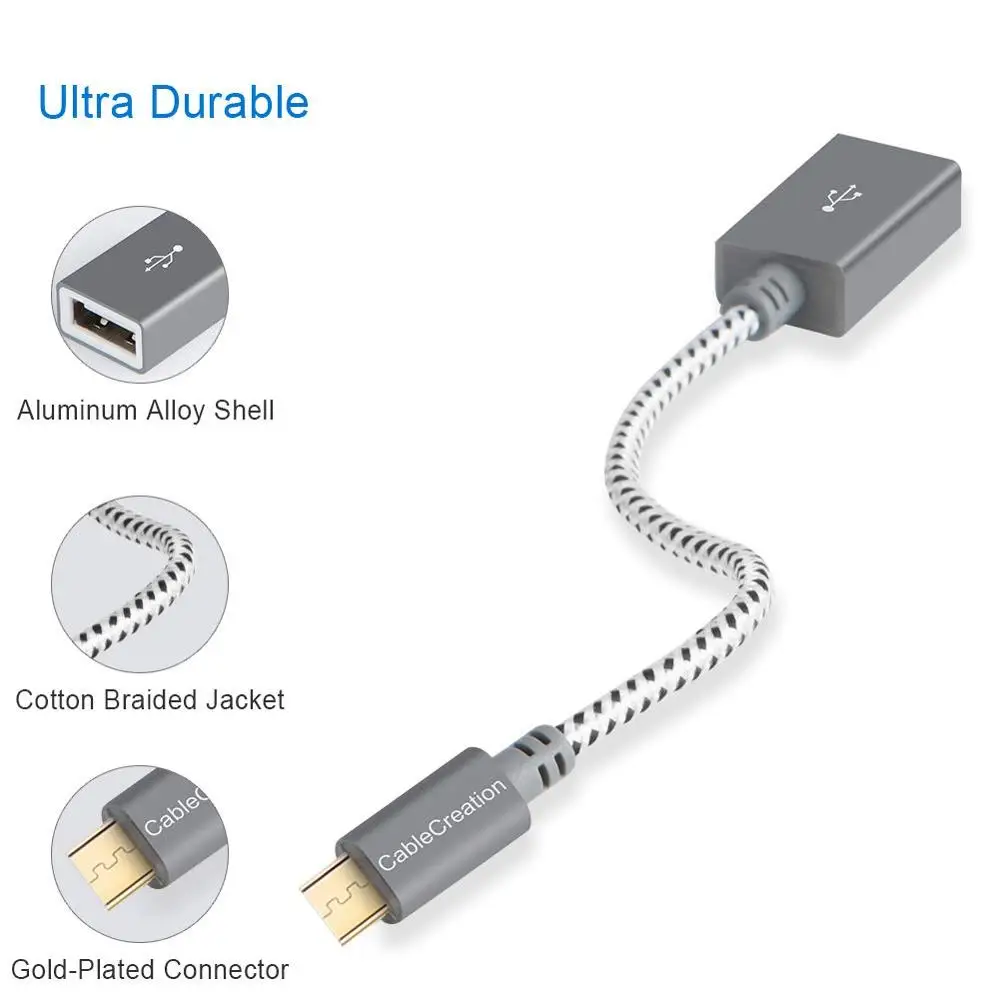 CableCreation серебристый микро USB OTG кабель Плетеный МИКРО к адаптер совместимый с Samsung