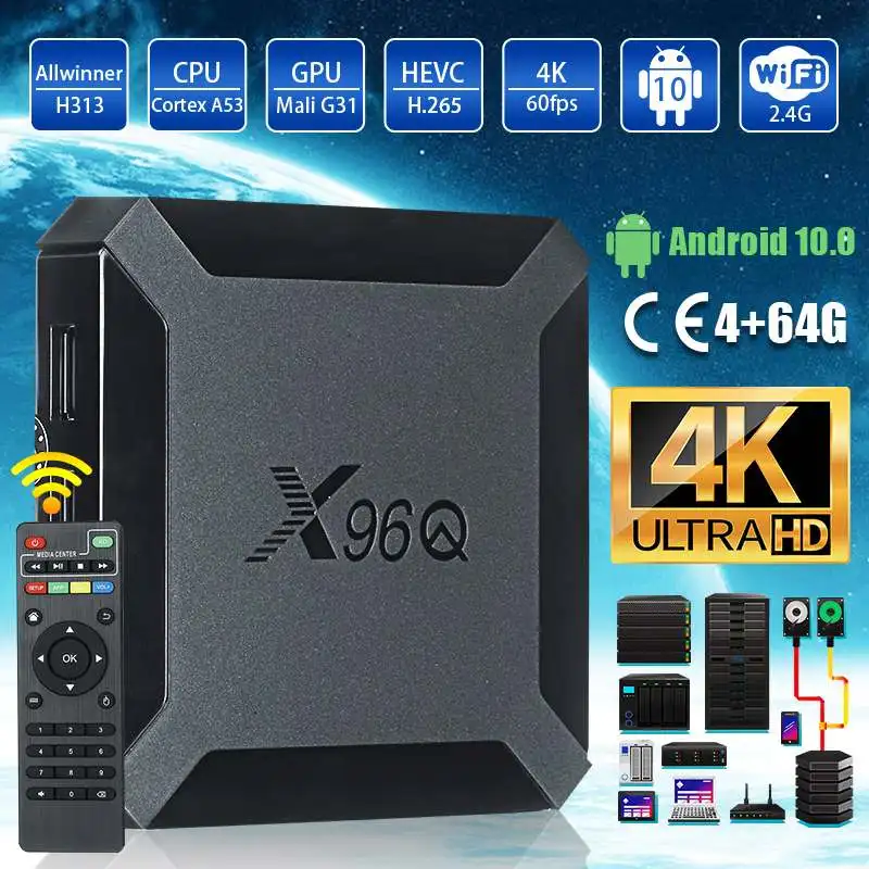

4GB 64GB TV Box Android 10 X96Q 2.4G Wifi Allwinner H313 Quad Core 1080P Media Player X96 Q 4K Smart Set Top Box