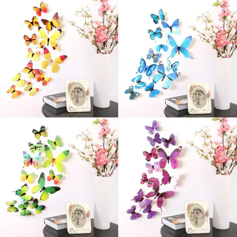 

12pcs/lot 3D Butterflies Wall Sticker Effect Crystal Beautiful Butterfly Room Wall Decals Multicolor Home Decoration On The Wall