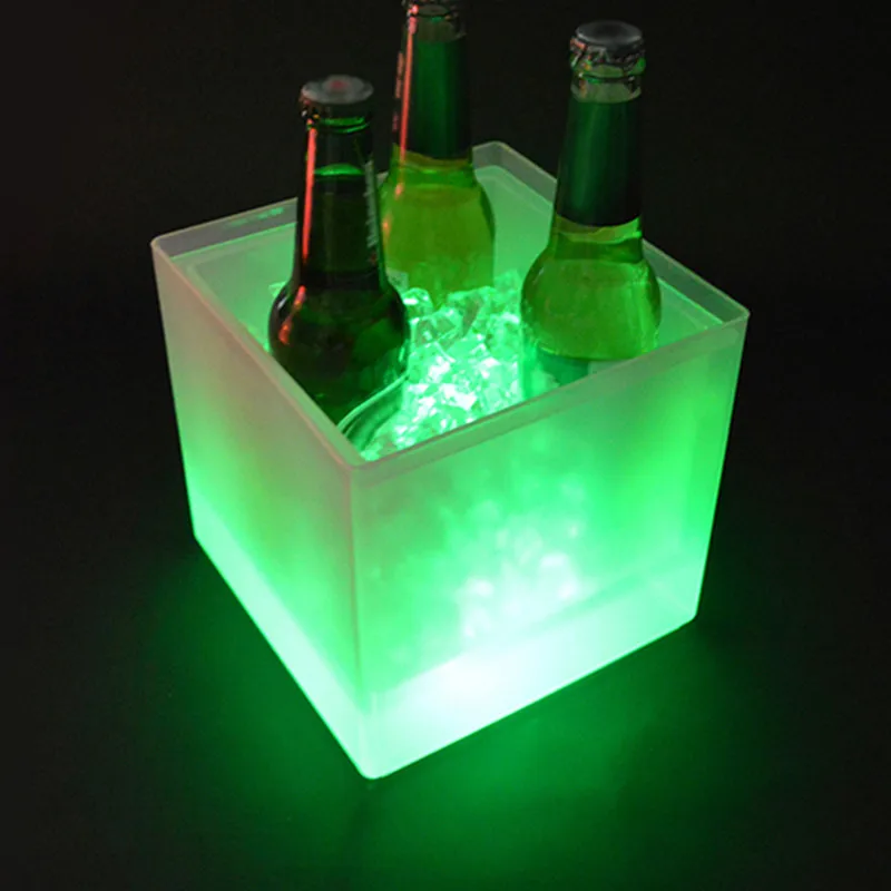 Green Fashion Double-Layer Champagne Ice Bucket Champagne Light Ice Bucket Square Led Light Ice Bucket Double Ice Bucket Convenient - Color: Green