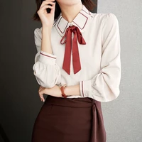 2022 spring and autumn doll collar chiffon shirt womens long sleeve chic tops womens design sense niche bow shirts