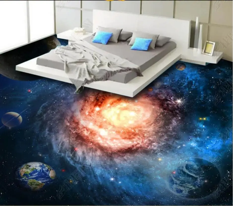 

Custom Photo 3d flooring Beautiful starry sky universe galaxy vortex vinyl pvc self-adhesive wallpaper for walls in rolls